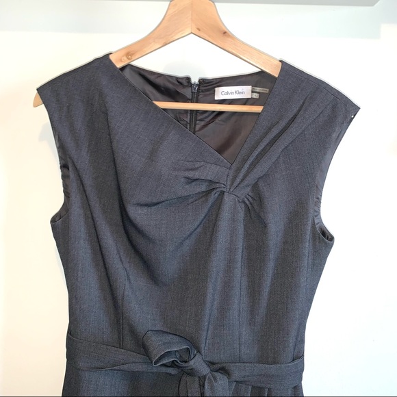 Calvin Klein Sleeveless Asymmetrical Neck Dress with belt Size 4 - Picture 3 of 9